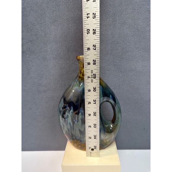 Handmade Decorative Vase Crystal Drip Glaze Brown Blue Ceramic Side Handle Jug - Picture 8 of 9